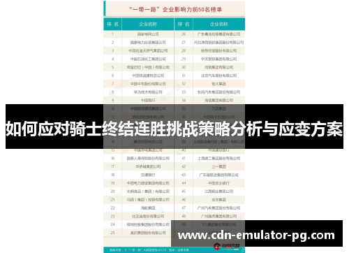 如何应对骑士终结连胜挑战策略分析与应变方案 如何应对骑士终结连胜挑战策略分析与应变方案