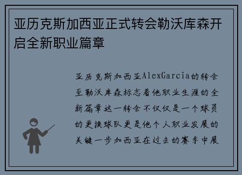 亚历克斯加西亚正式转会勒沃库森开启全新职业篇章
